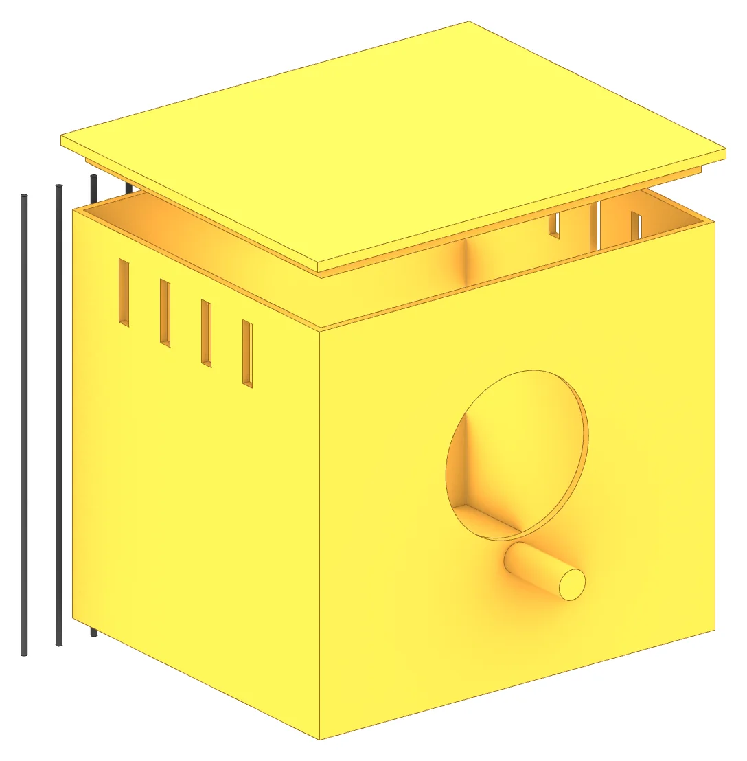 NB-1 hideout box, assembled on a length of cage wire