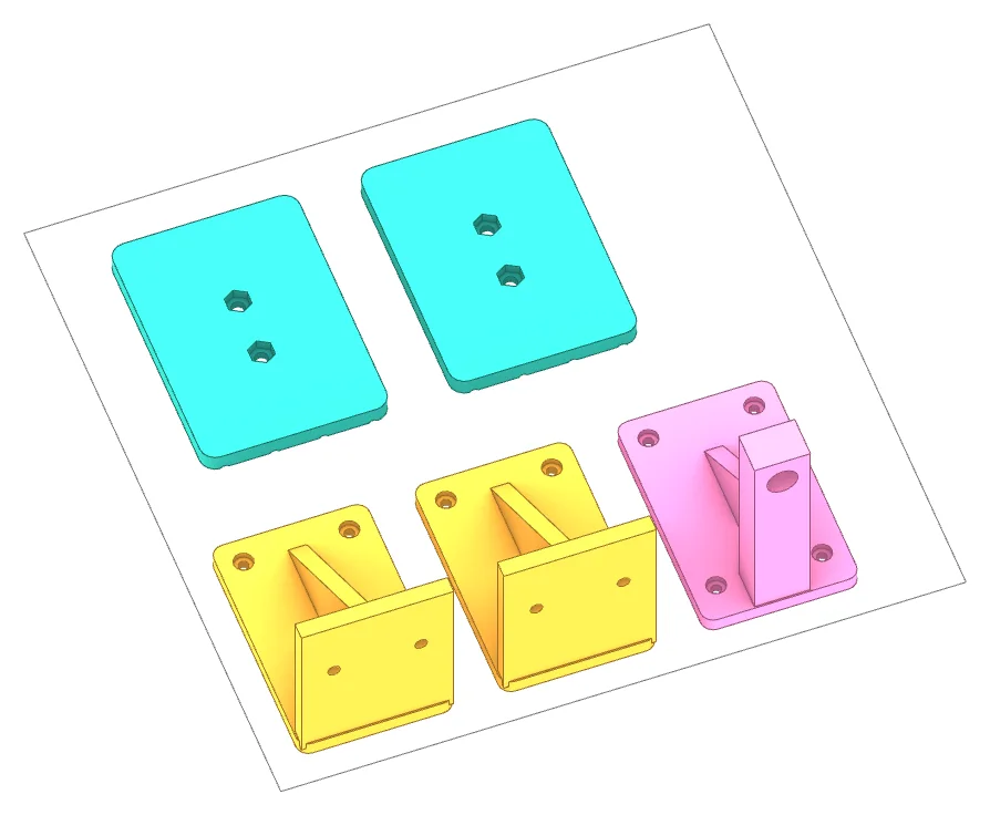 Print plate P6: structure / toy, its parts laid out on the bed